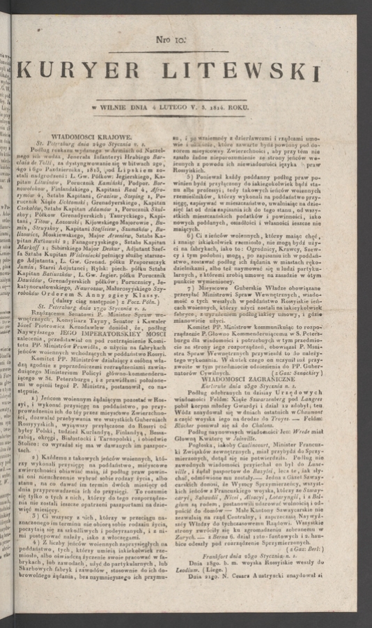 Kuryer Litewski. 1814, numero 10