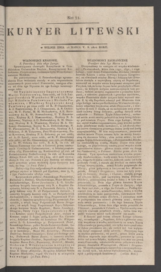 Kuryer Litewski. 1814, numero 21