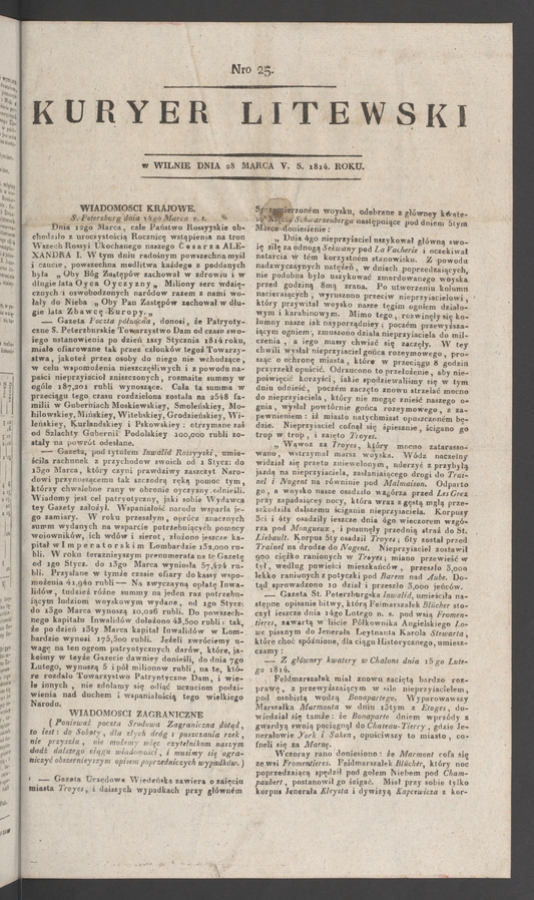 Kuryer Litewski. 1814, numero 25