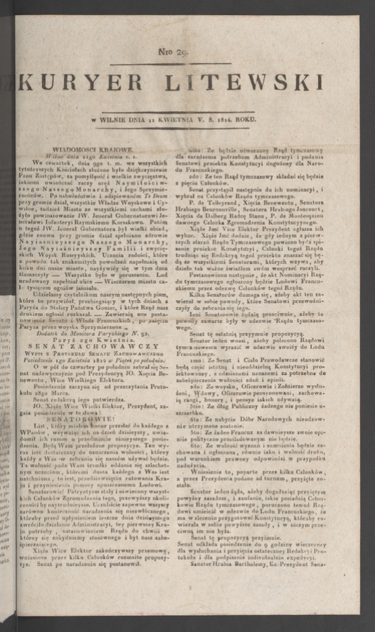 Kuryer Litewski. 1814, numero 29