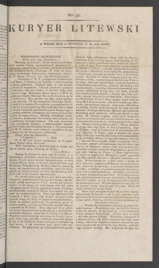 Kuryer Litewski. 1814, numero 30