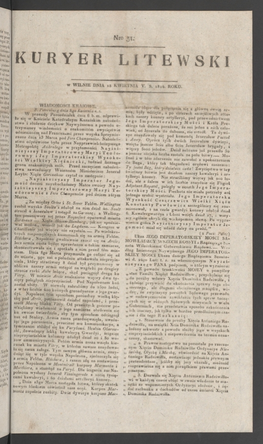Kuryer Litewski. 1814, numero 31