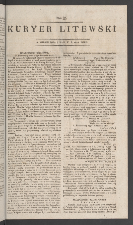 Kuryer Litewski. 1814, numero 36