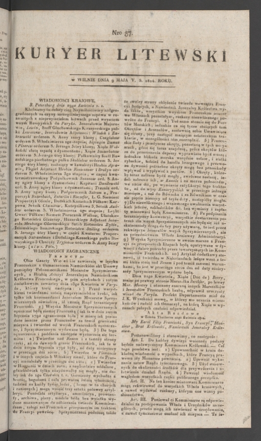 Kuryer Litewski. 1814, numero 37