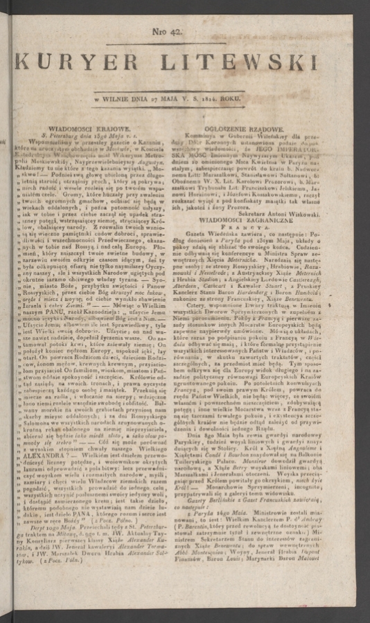 Kuryer Litewski. 1814, numero 42