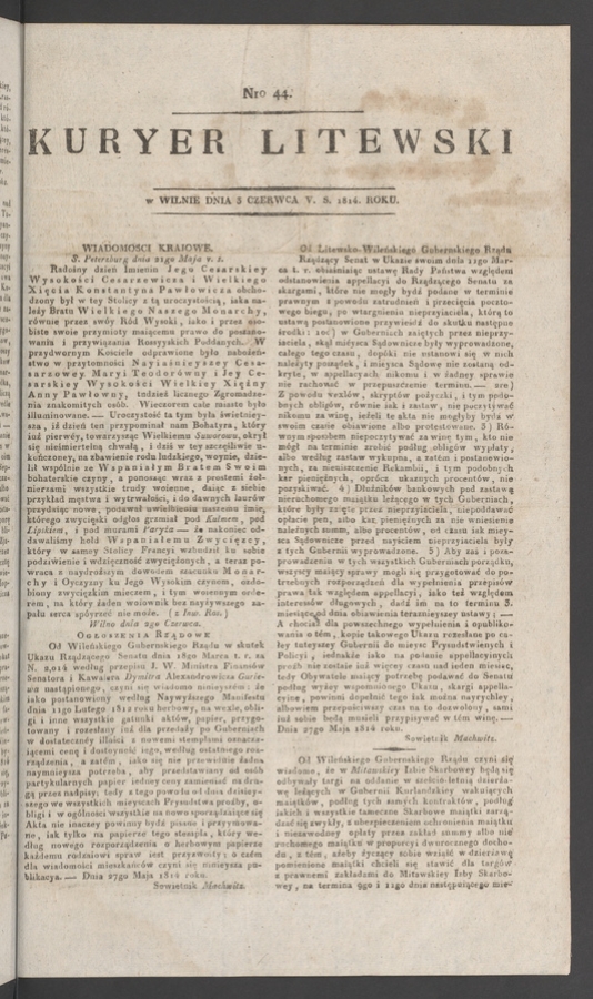 Kuryer Litewski. 1814, numero 44