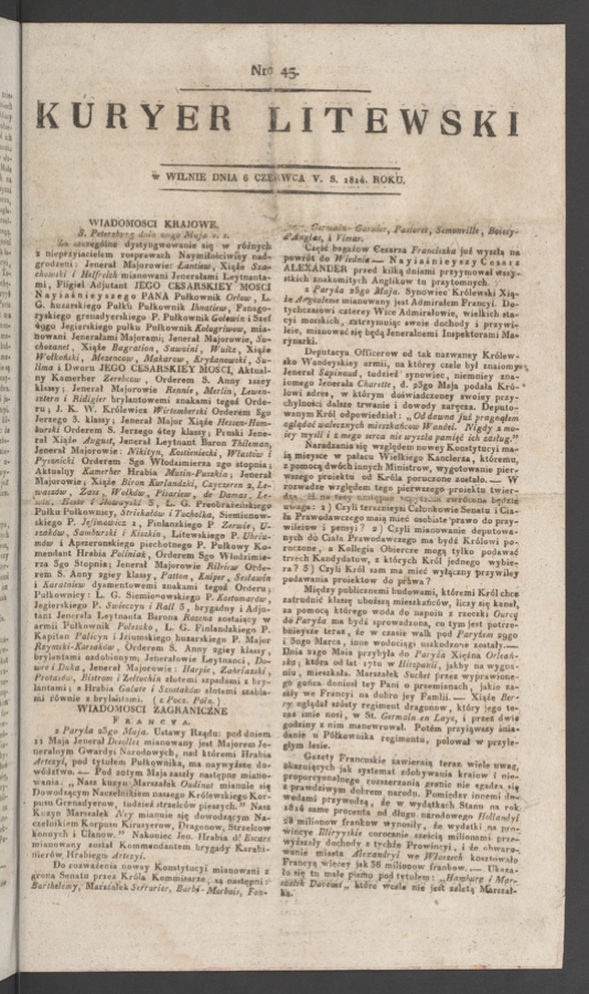Kuryer Litewski. 1814, numero 45