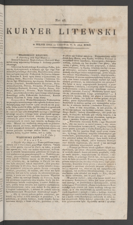 Kuryer Litewski. 1814, numero 46