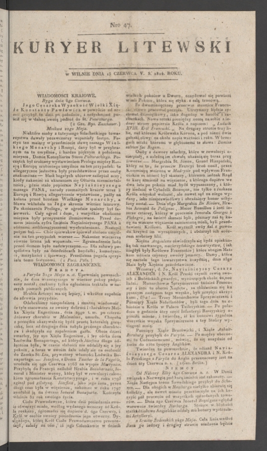 Kuryer Litewski. 1814, numero 47