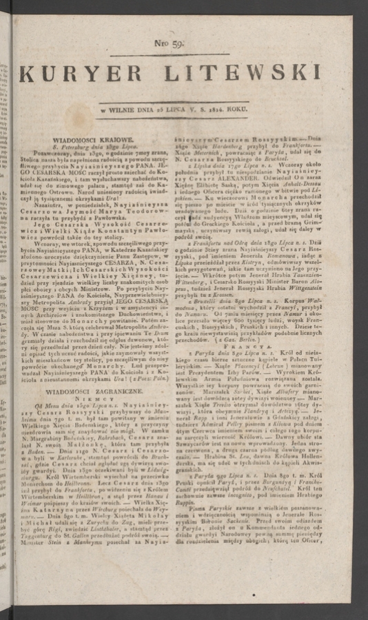 Kuryer Litewski. 1814, numero 59