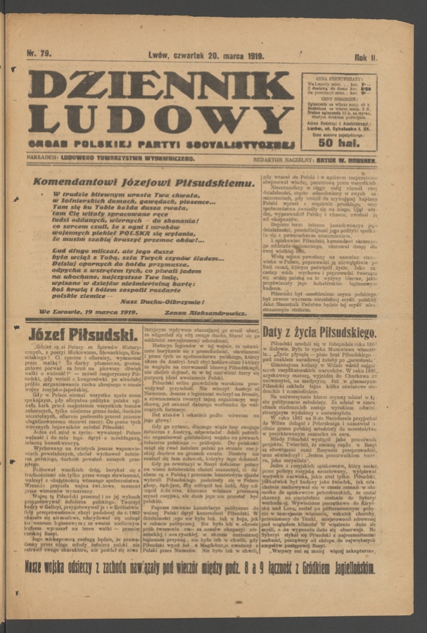 Dziennik Ludowy&nbsp;: organ Polskiej Partyi Socyalistycznej. Rok&nbsp;2, 1919, numer&nbsp;79