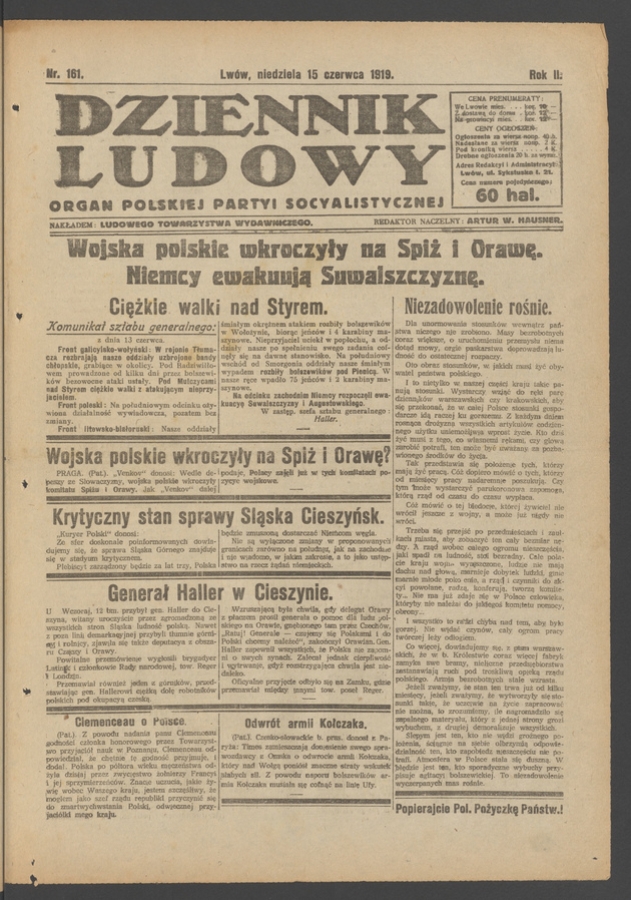 Dziennik Ludowy : organ Polskiej Partyi Socyalistycznej. Rok 2, 1919, numer 161