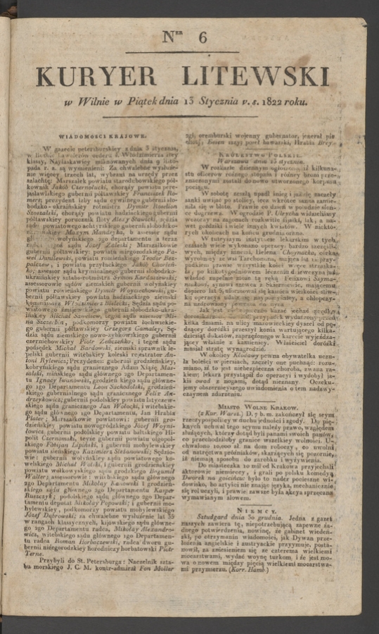 Kuryer Litewski. 1822, numer&nbsp;6