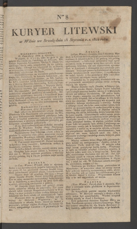 Kuryer Litewski. 1822, numer&nbsp;8
