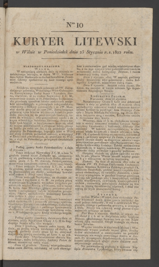 Kuryer Litewski. 1822, numer&nbsp;10