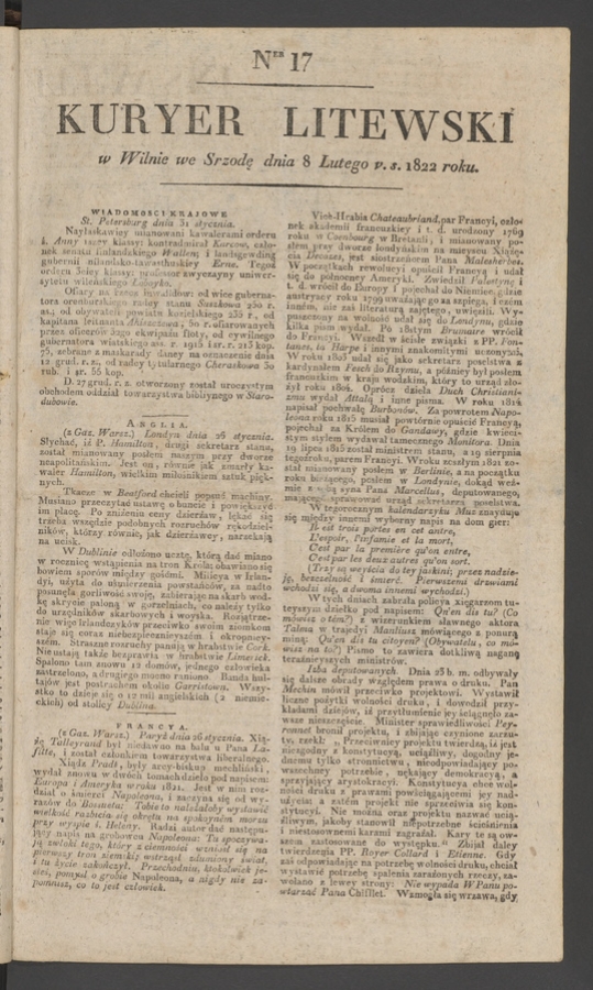 Kuryer Litewski. 1822, numer&nbsp;17