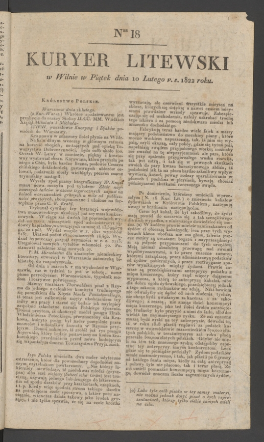 Kuryer Litewski. 1822, numer&nbsp;18