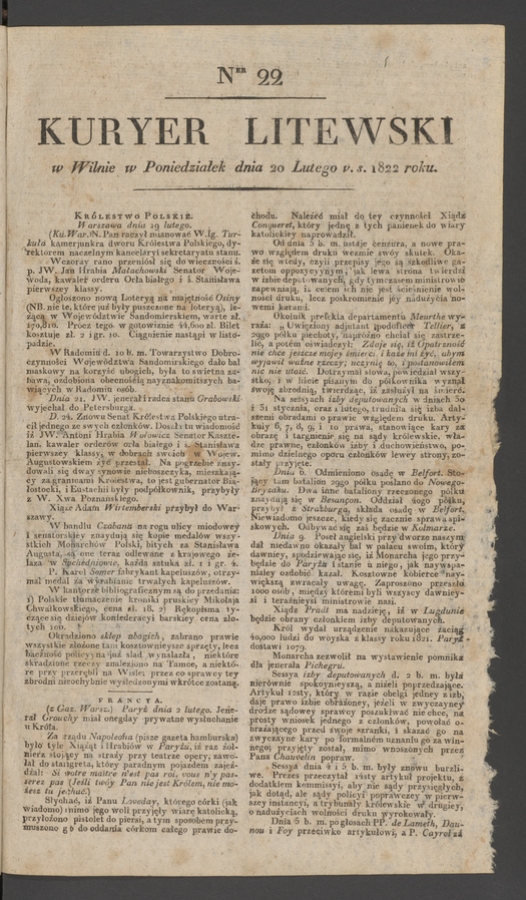 Kuryer Litewski. 1822, numer&nbsp;22