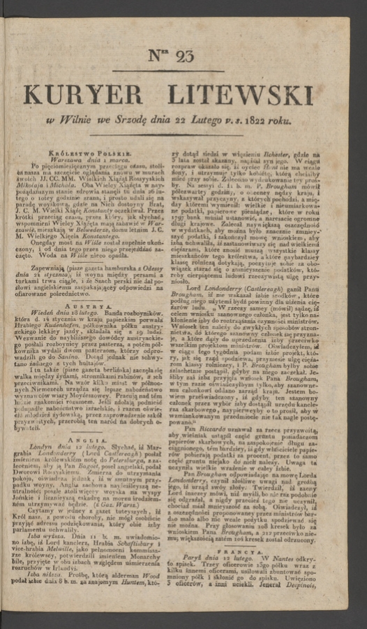 Kuryer Litewski. 1822, numer&nbsp;23
