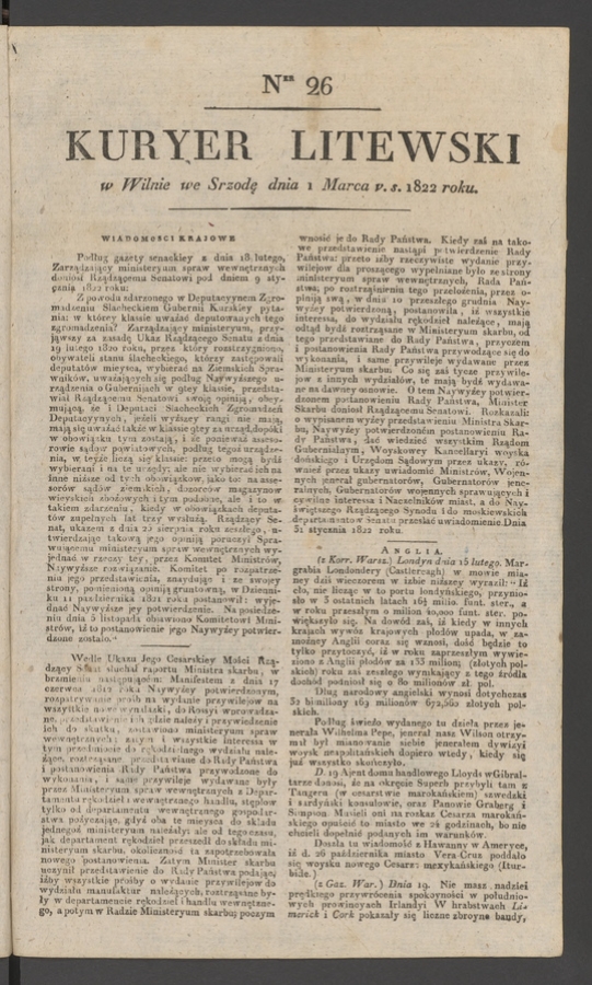Kuryer Litewski. 1822, numer&nbsp;26