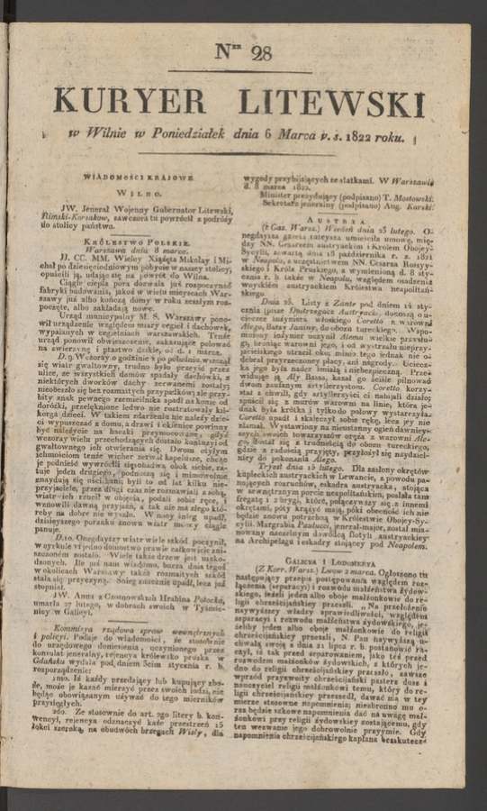 Kuryer Litewski. 1822, numer&nbsp;28