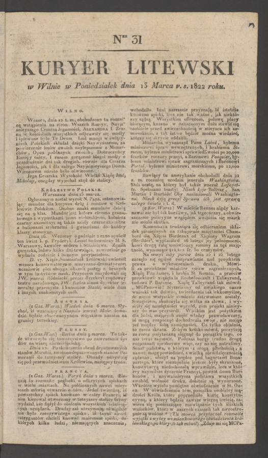 Kuryer Litewski. 1822, numer&nbsp;31