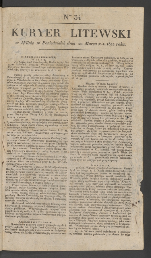 Kuryer Litewski. 1822, numer&nbsp;34