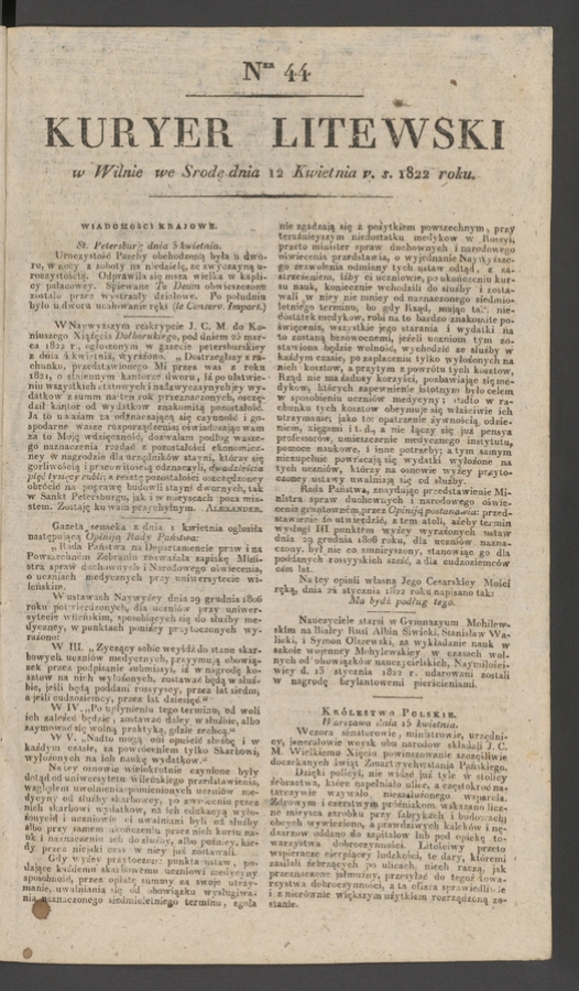 Kuryer Litewski. 1822, numer&nbsp;44