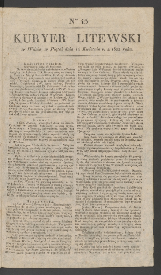 Kuryer Litewski. 1822, numer&nbsp;45