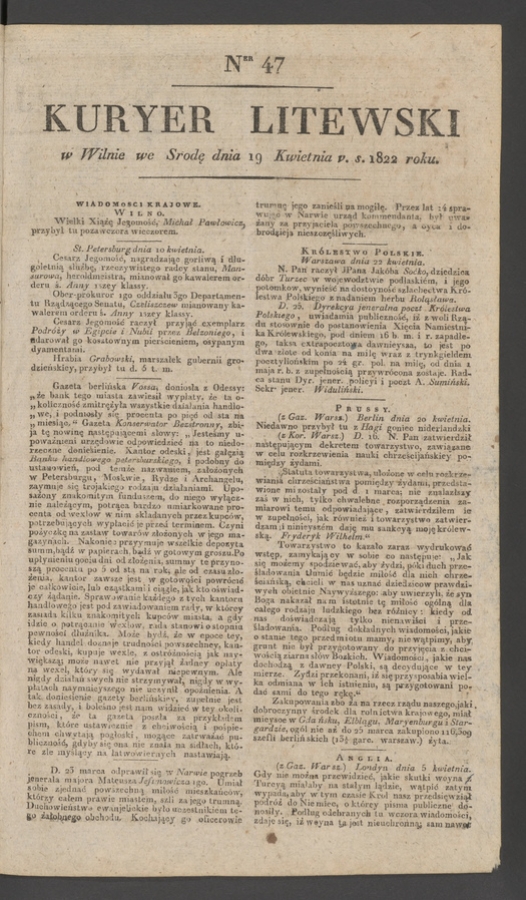 Kuryer Litewski. 1822, numer&nbsp;47