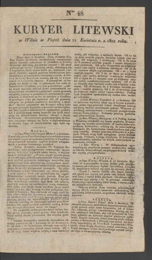 Kuryer Litewski. 1822, numer&nbsp;48