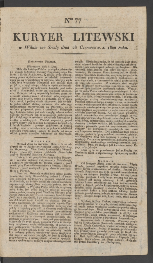 Kuryer Litewski. 1822, numer&nbsp;77