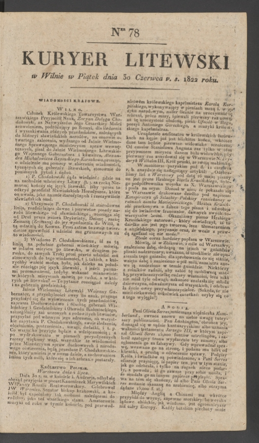Kuryer Litewski. 1822, numer&nbsp;78