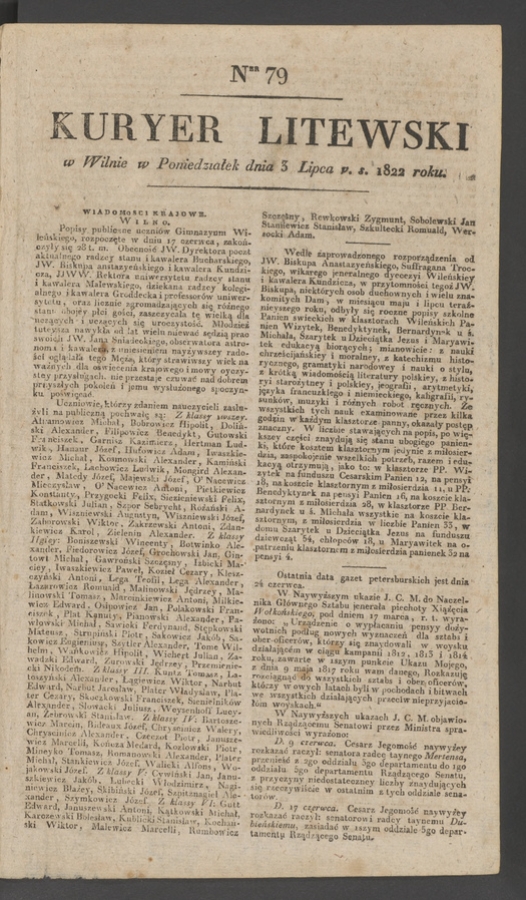 Kuryer Litewski. 1822, numer&nbsp;79