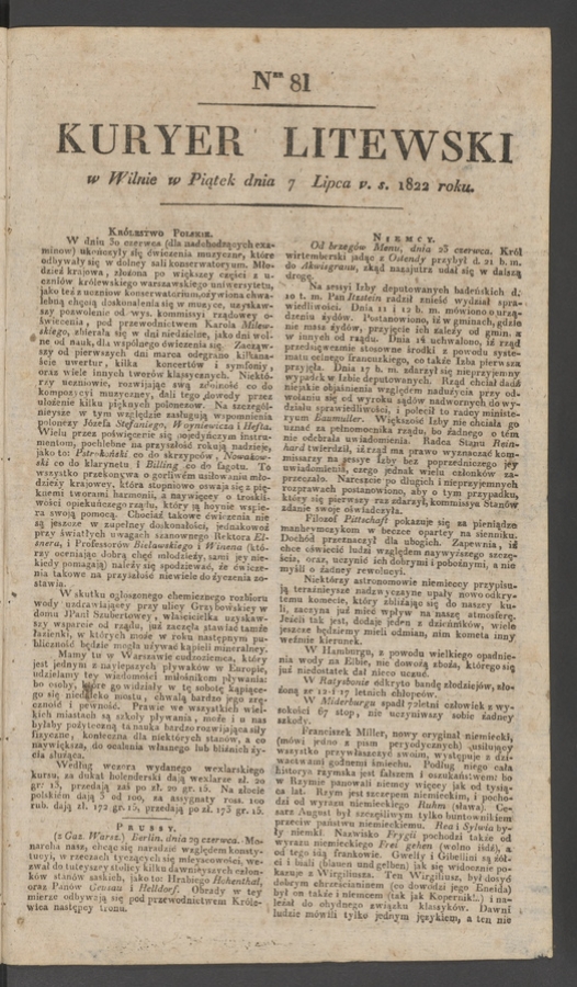 Kuryer Litewski. 1822, numer&nbsp;81
