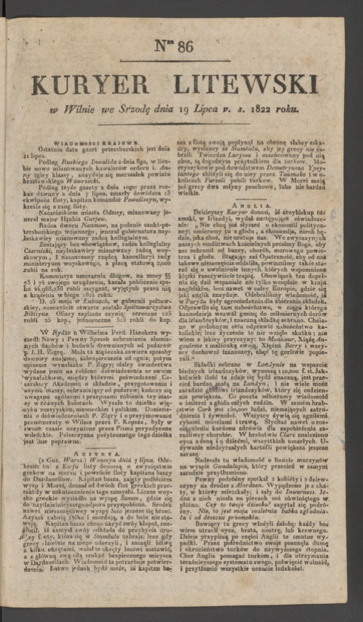 Kuryer Litewski. 1822, numer&nbsp;86
