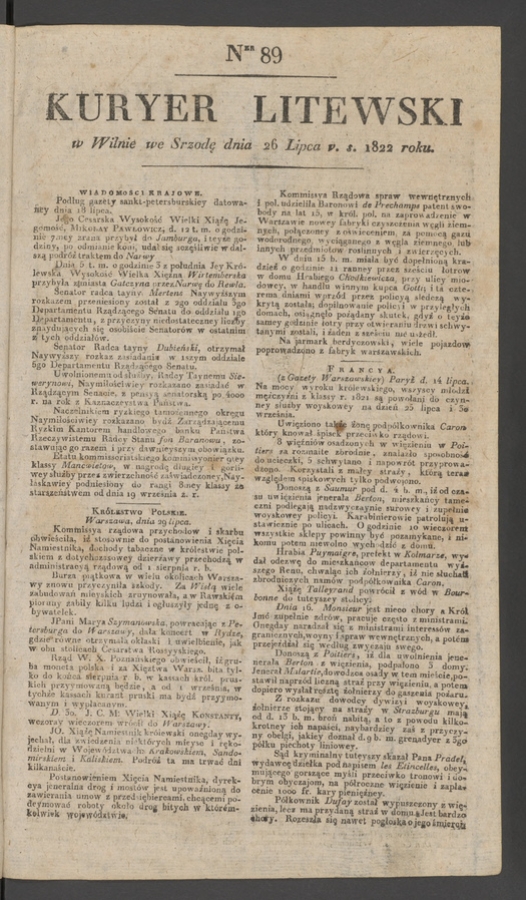 Kuryer Litewski. 1822, numer&nbsp;89