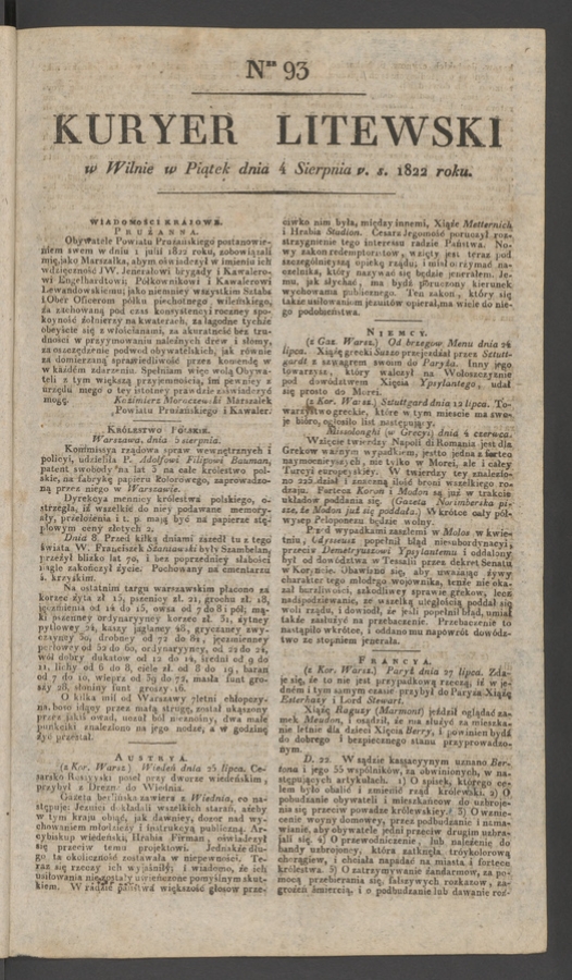 Kuryer Litewski. 1822, numer&nbsp;93