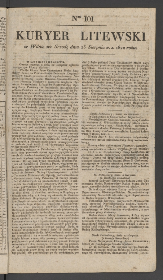 Kuryer Litewski. 1822, numer&nbsp;101