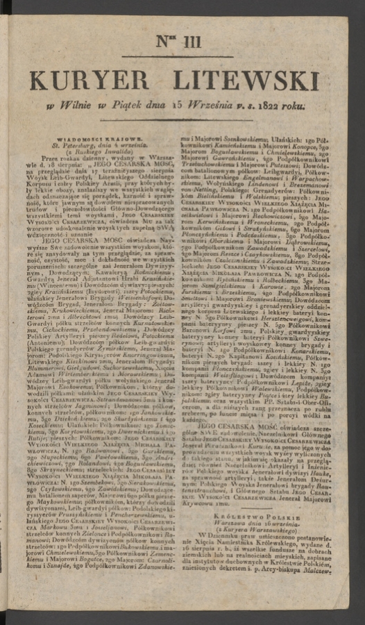 Kuryer Litewski. 1822, numer&nbsp;111