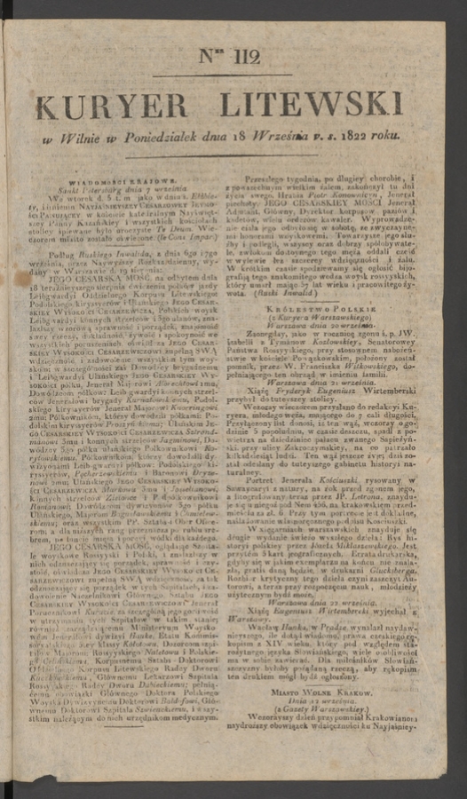Kuryer Litewski. 1822, numer&nbsp;112