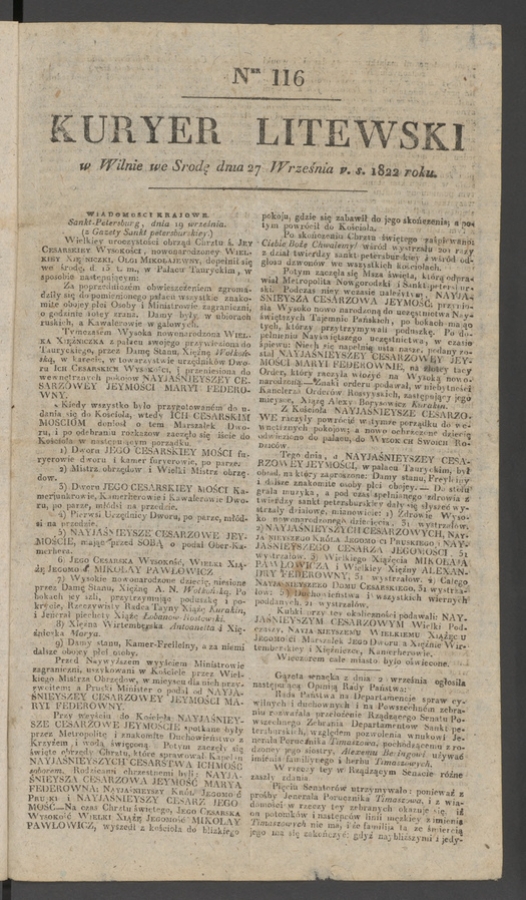 Kuryer Litewski. 1822, numer&nbsp;116