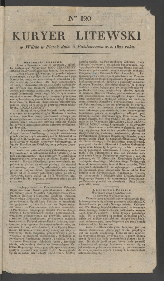 Kuryer Litewski. 1822, numer&nbsp;120