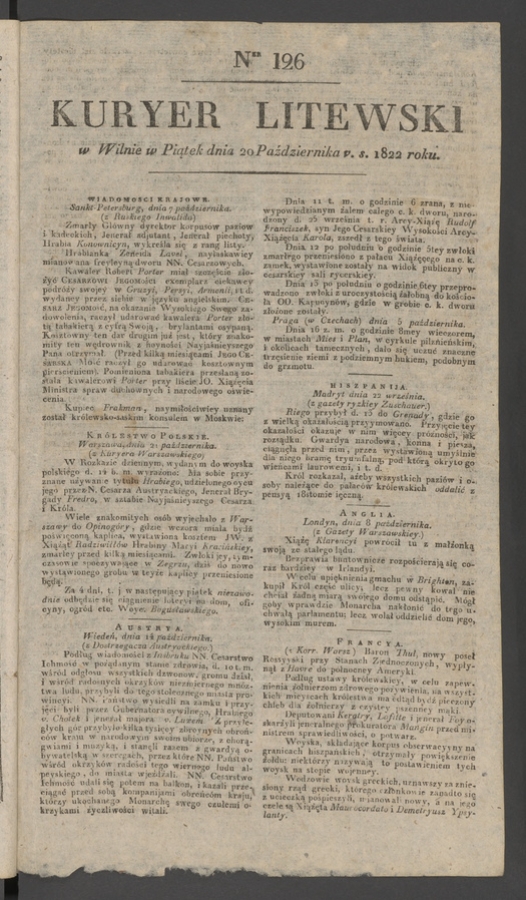 Kuryer Litewski. 1822, numer&nbsp;126