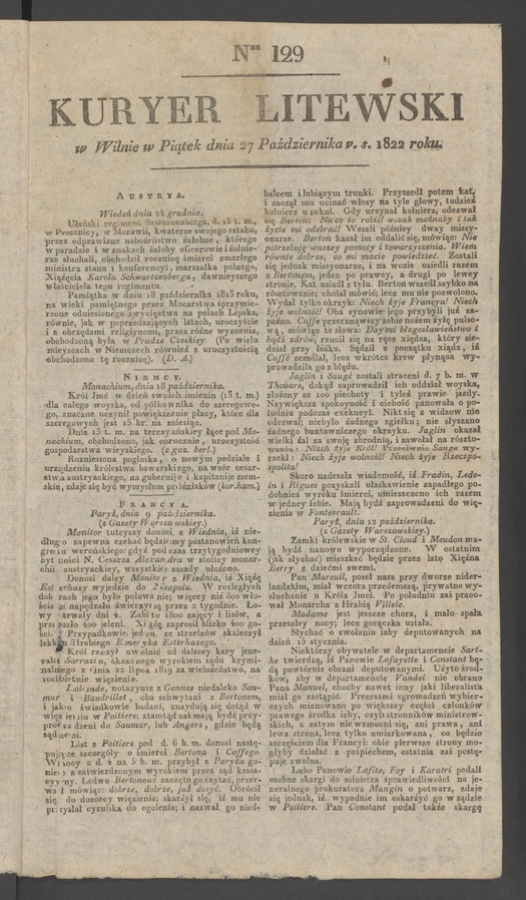 Kuryer Litewski. 1822, numer&nbsp;129