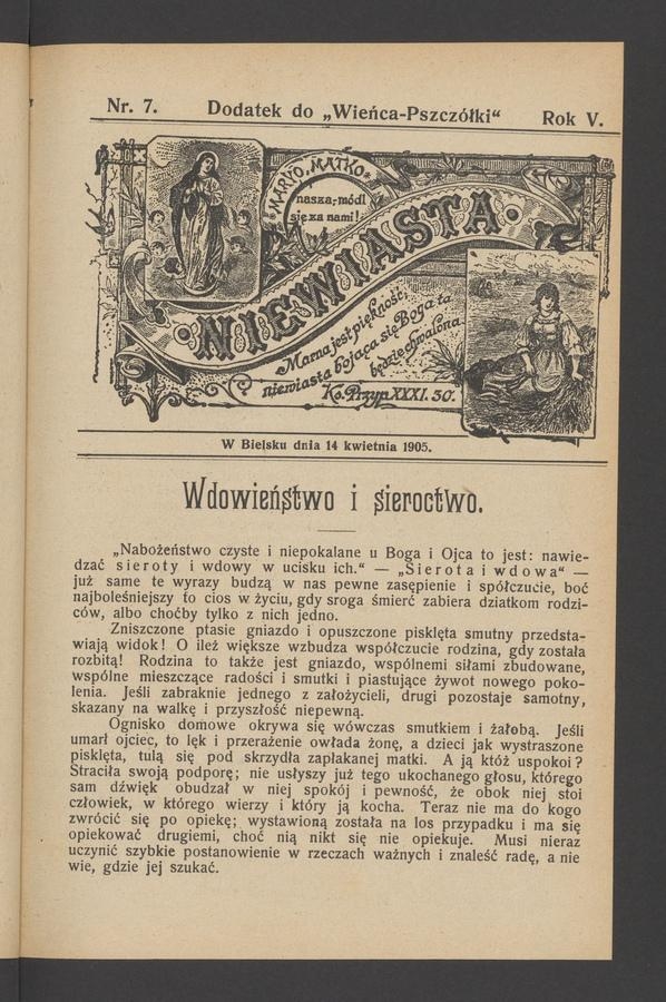 Niewiasta : dodatek do&nbsp;&bdquo;Wieńca-Pszcz&oacute;łki&rdquo;. Rok&nbsp;5, 1905, numer&nbsp;7