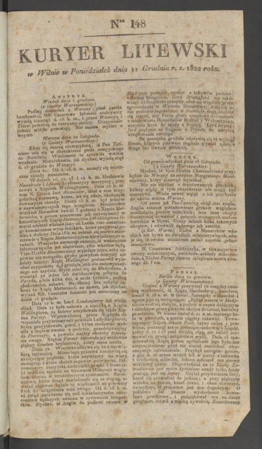 Kuryer Litewski. 1822, numer&nbsp;148