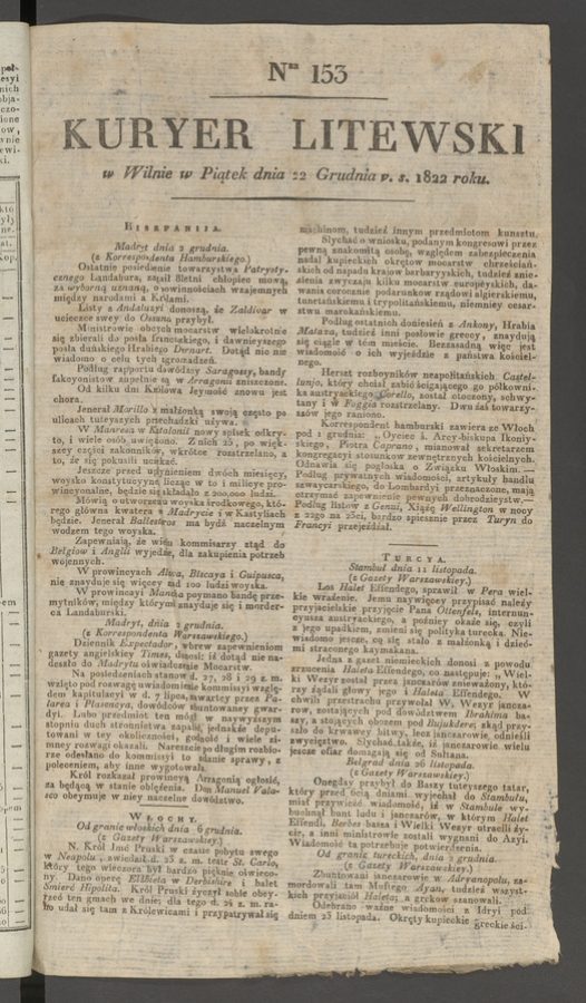 Kuryer Litewski. 1822, numer&nbsp;153