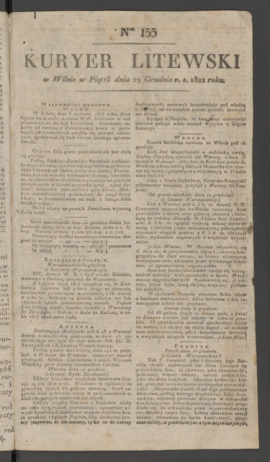 Kuryer Litewski. 1822, numer&nbsp;155