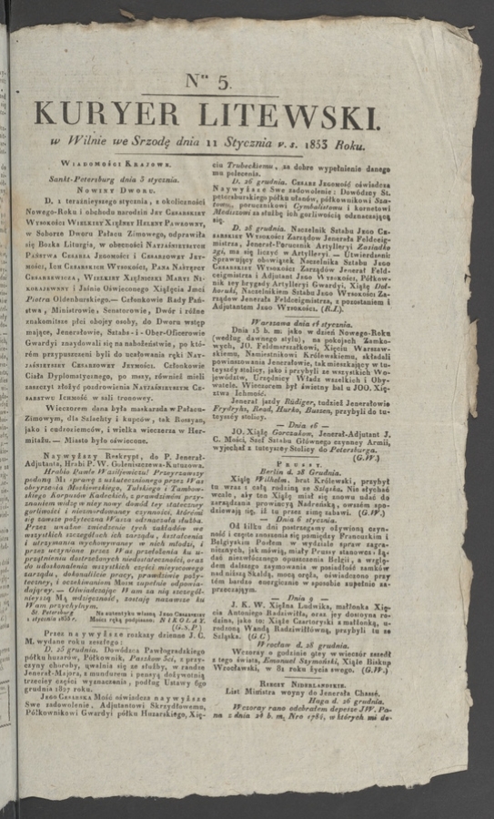 Kuryer Litewski. 1833, numer&nbsp;5